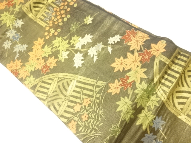 JAPANESE NAGOYA OBI / WOVEN AUTUMN FLOWERS